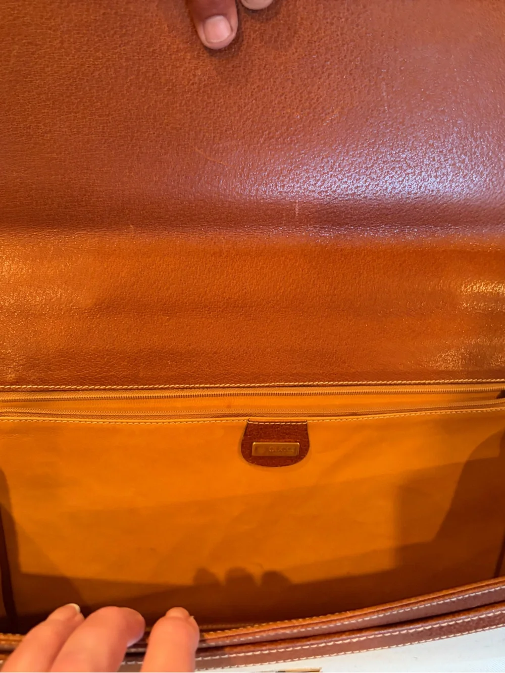 Vintage Gucci Tan and Cream Leather-Trim Briefcase